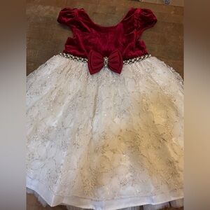 Couture Princess Red Velvet & Ivory Lace Girls Party Dress with Bow Toddler Sz 4